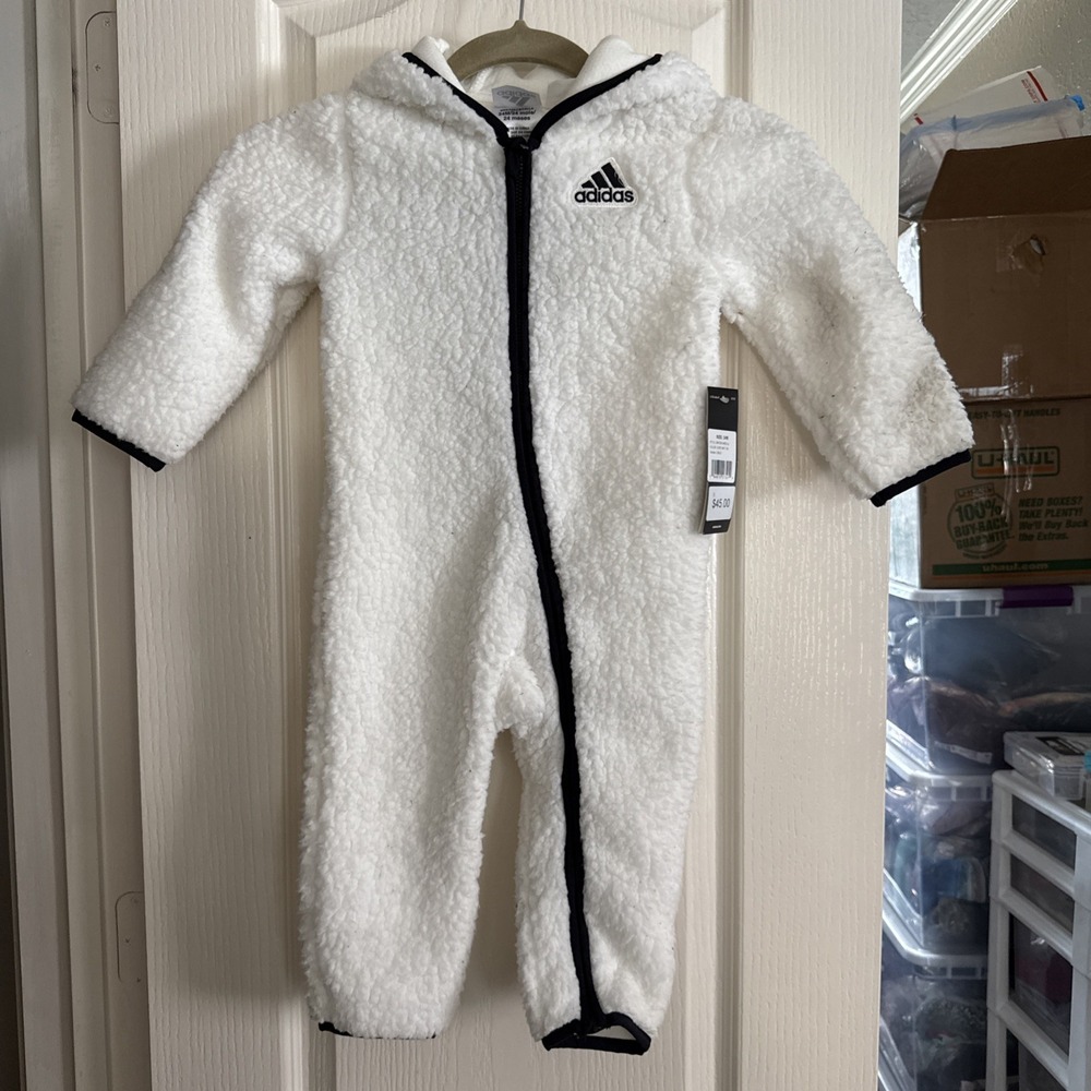 adidas‎ Baby One Piece Sherpa Jumpsuit Size 24M White Black Trim Mari $45. 4121